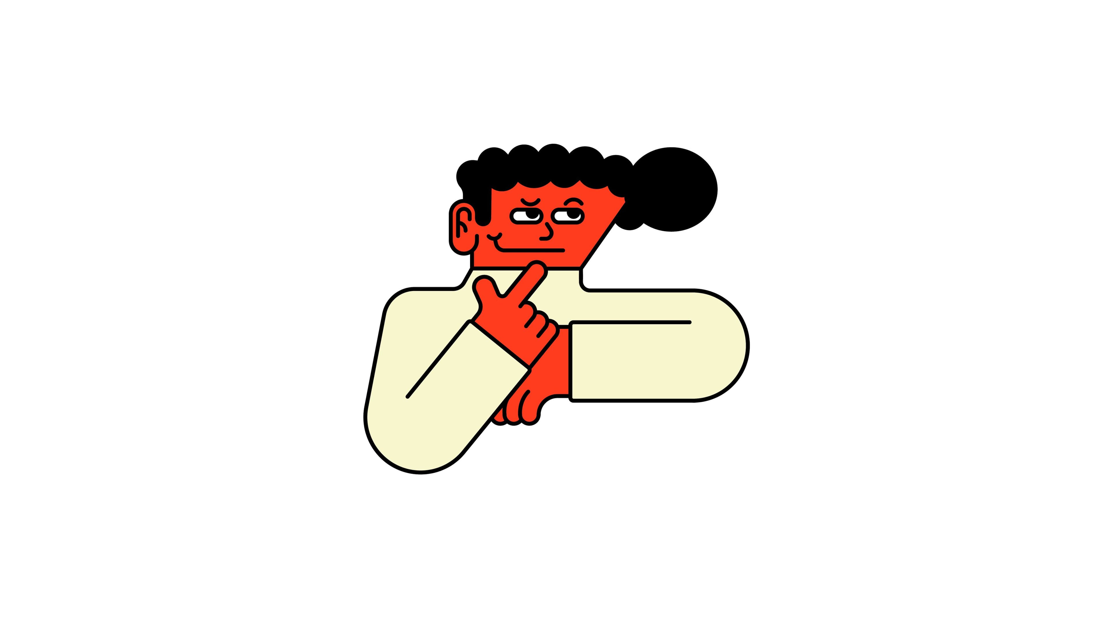 Illustration einer Person, die sich fragend auf ein Fragezeichen stützt