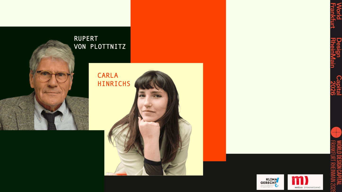 Bilder von Carla Hinrichs und Rupert von Plottnitz vor mehrfarbigem Hintergrund