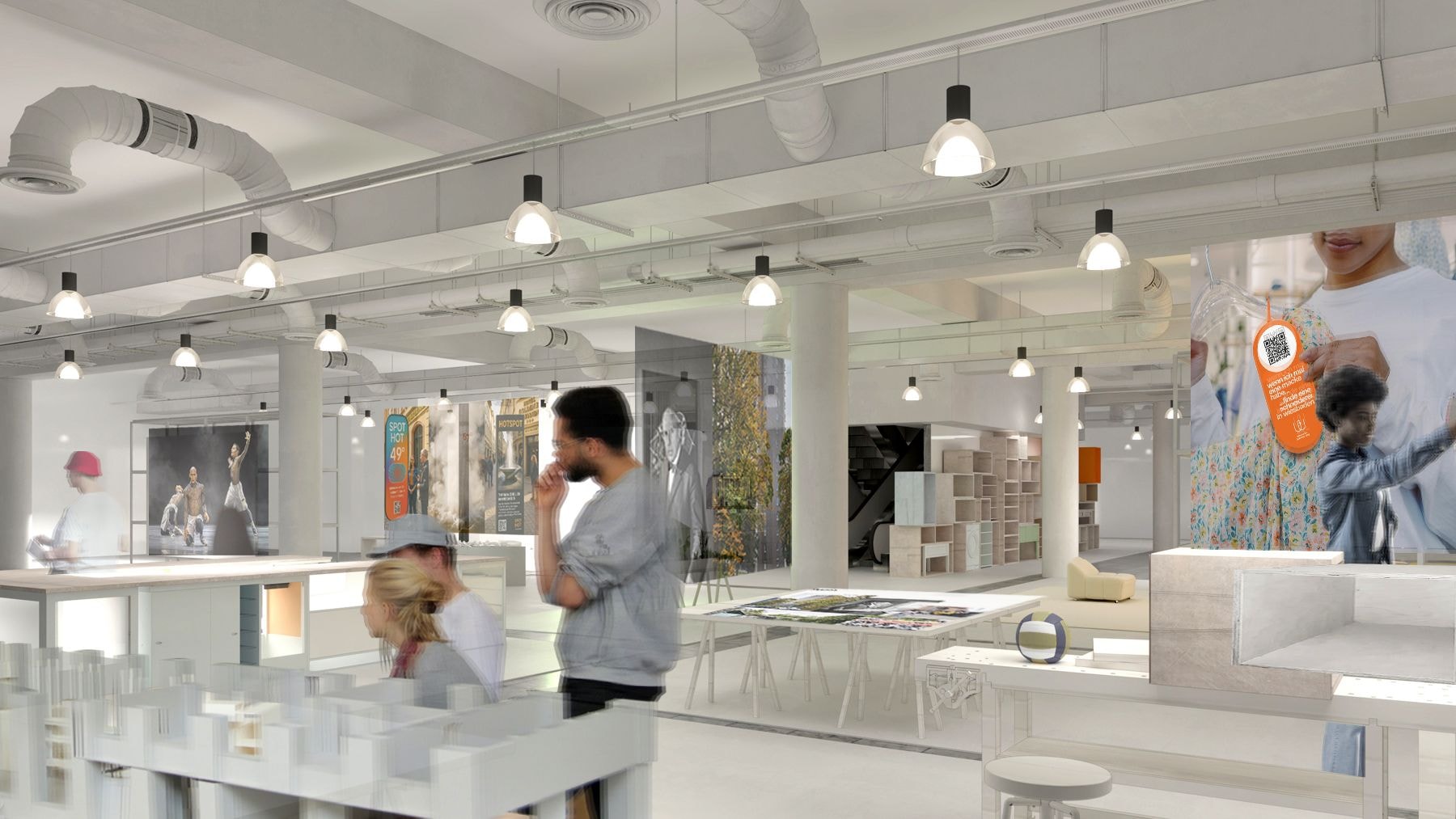 Visualisierung des ehemaligen Sport Scheck Gebäudes als Ausstellungsfläche