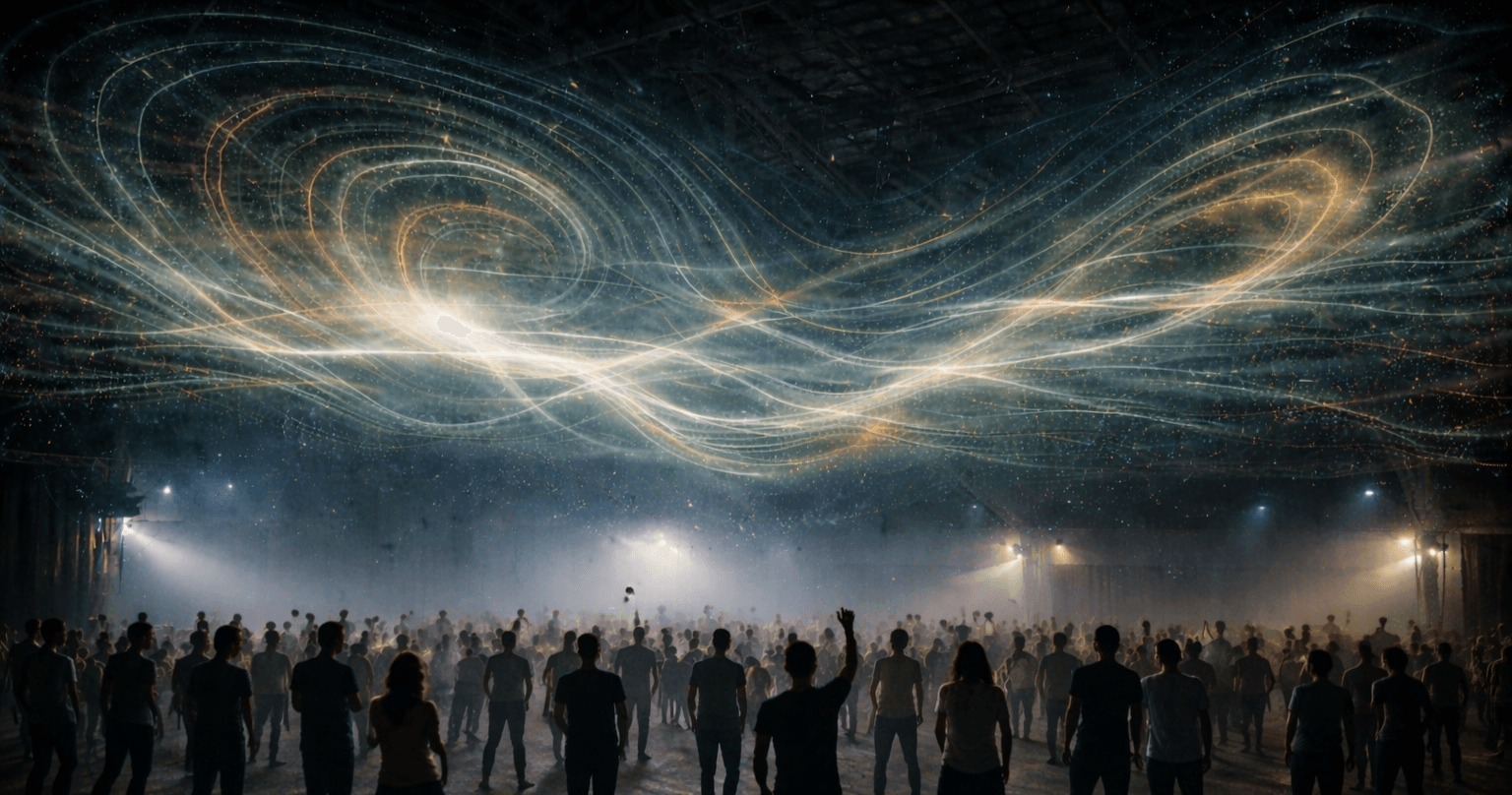 Visualisierung von vielen Menschen, die unter einer Illumination feiern