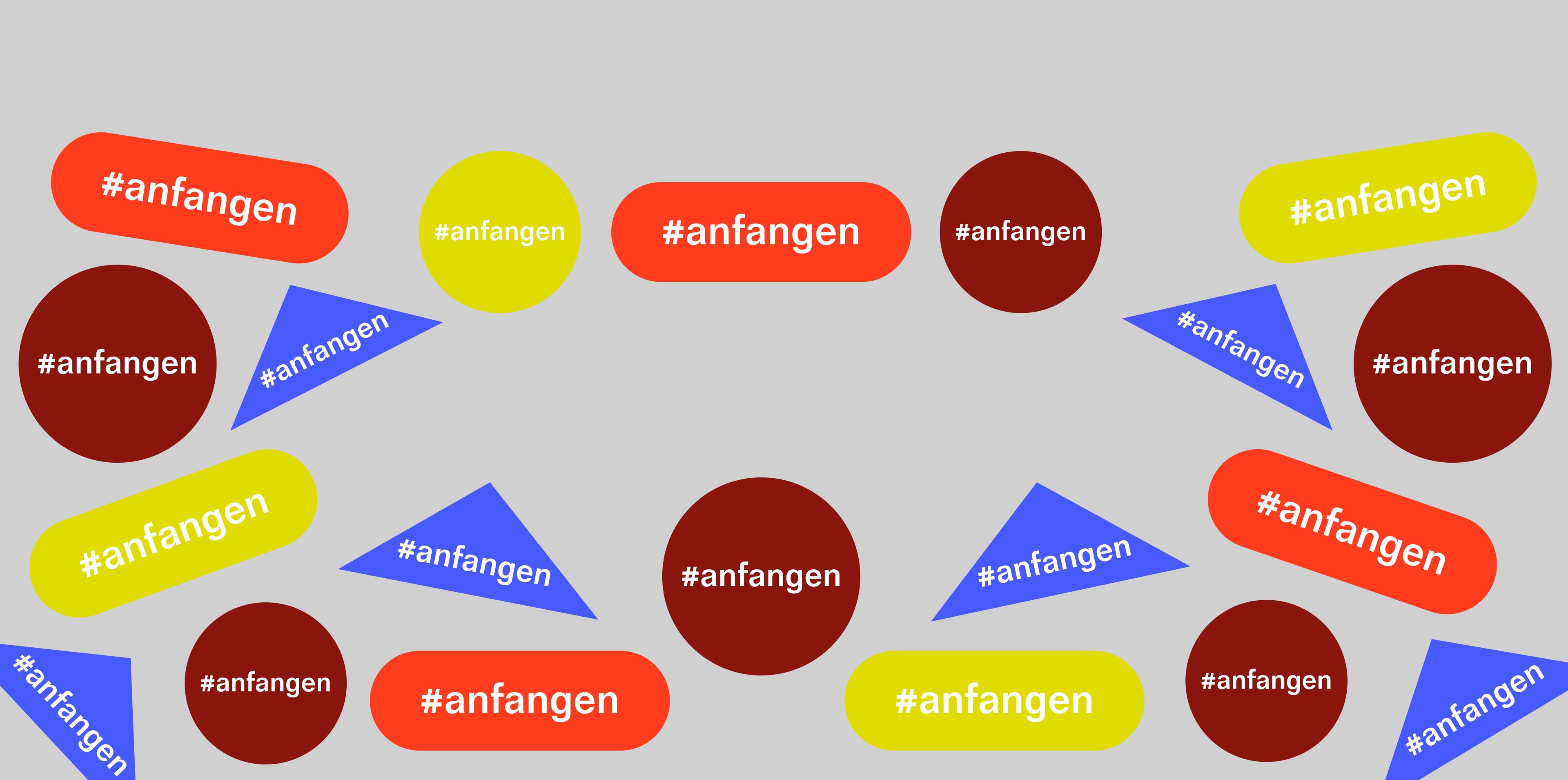 Graue Fläche mit Text auf dem "Anfangen" steht.
