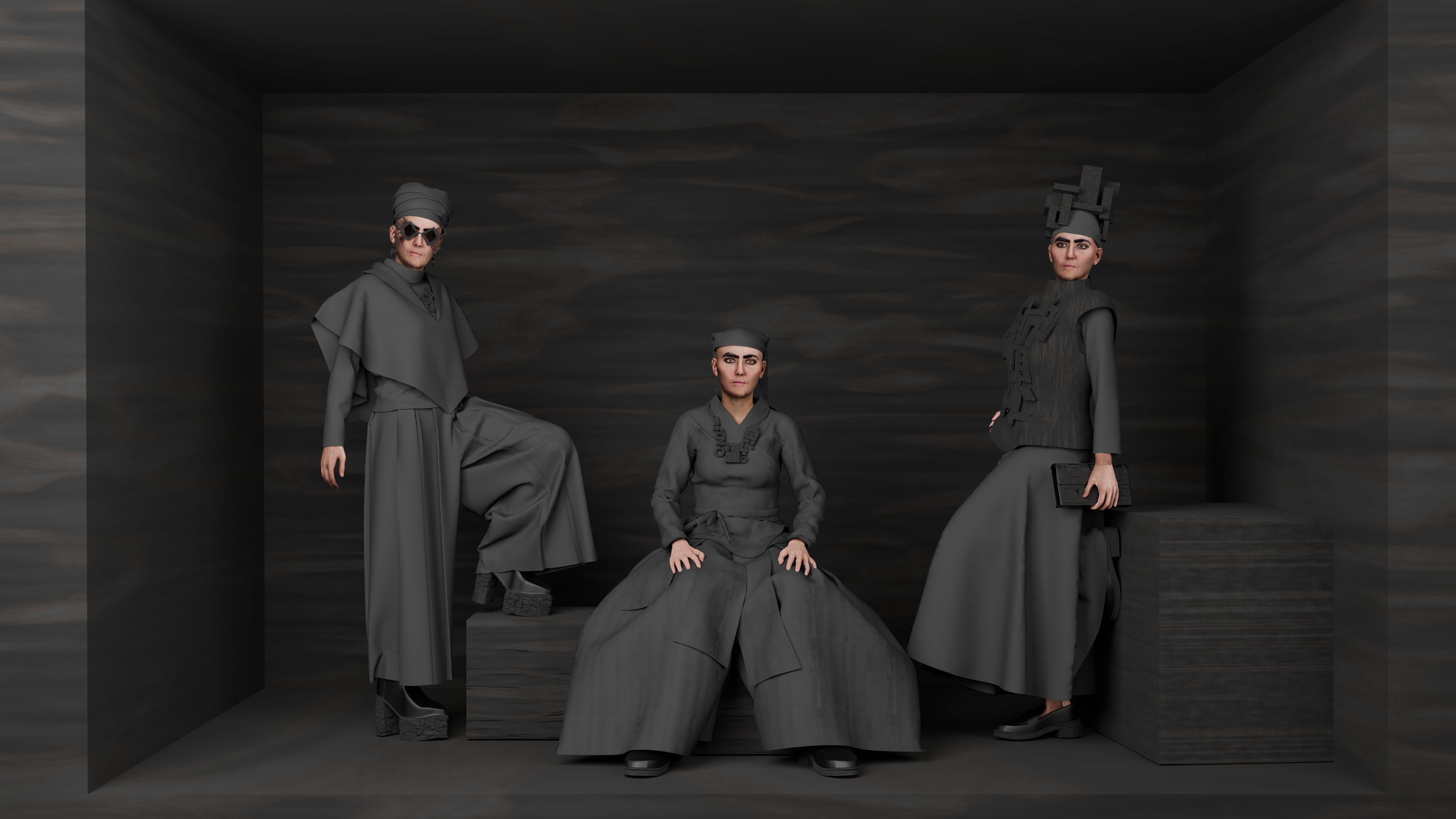 Eine Visualisierung zeigt verschiedene Modeentwürfe