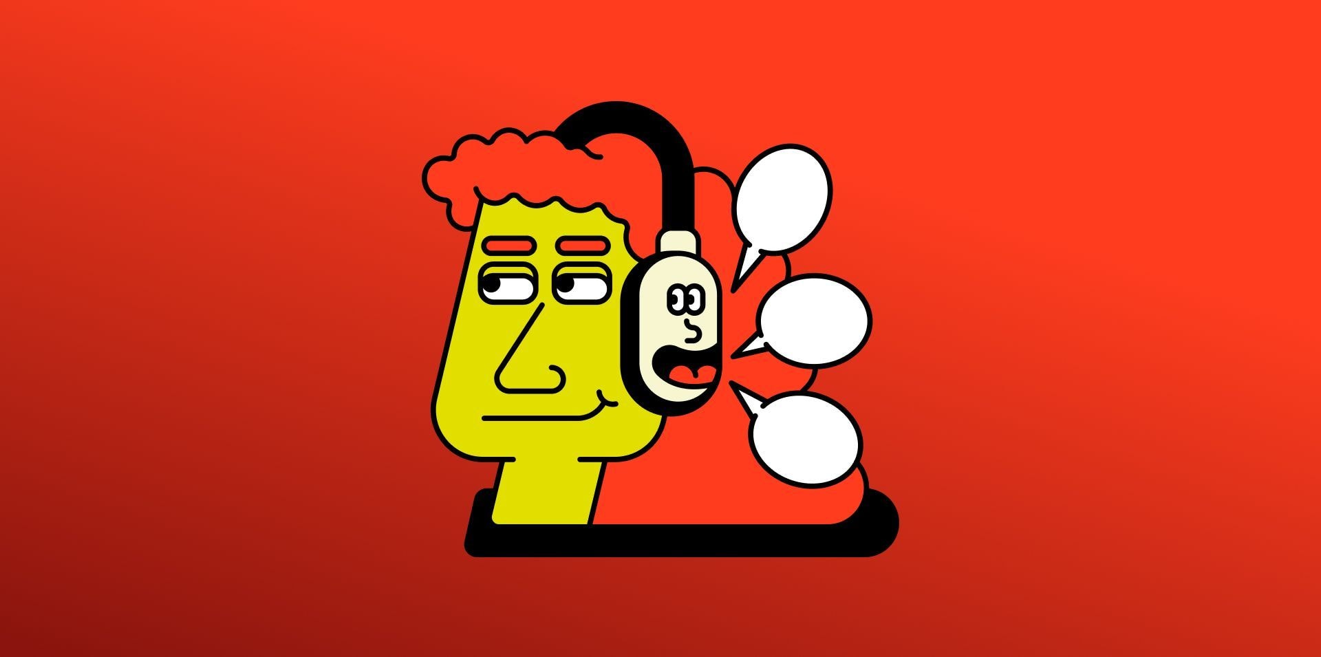 Diskursformat Flyer mit einer Illustration eines Kopfes, der Kopfhörer auf hat.