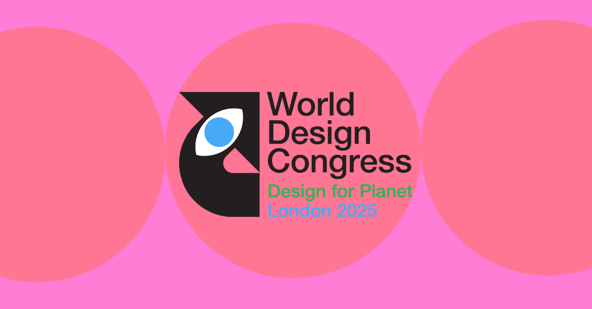 Pinkes Plakat mit der Aufschrift: World Design Congress. Design for Planet London 2025.