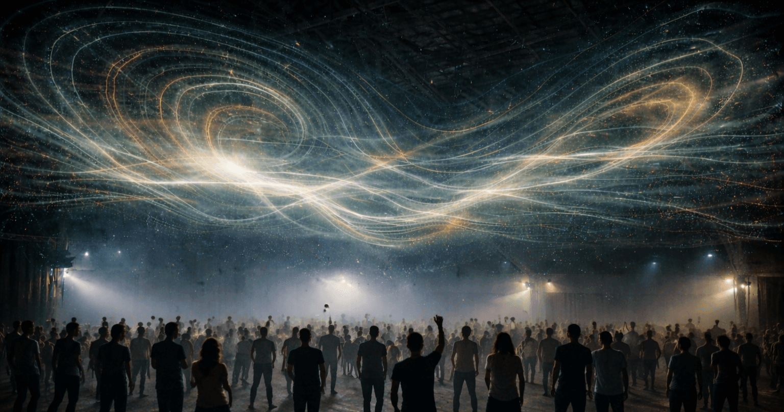 Visualisierung von vielen Menschen, die unter einer Illumination feiern